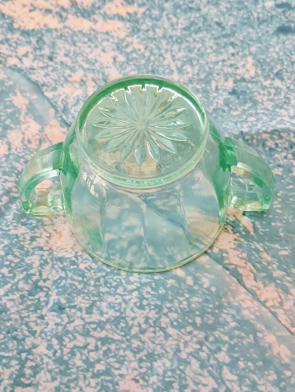 Uranium Translucent Green Glass Bowl with Dual Handles